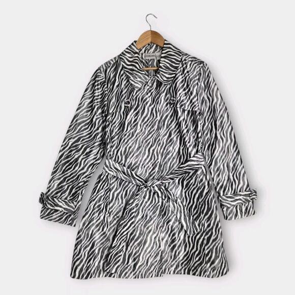 Chico's Belted Jacket Safari Stripes Sz XL (3) Gray White Zebra Print - Picture 1 of 16